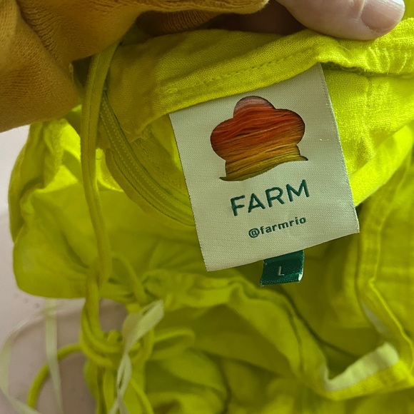 Farm Rio Monstera Midi Dress Maxi Linen Leaf Open Back Strappy Neon Highlighter - Picture 13 of 17